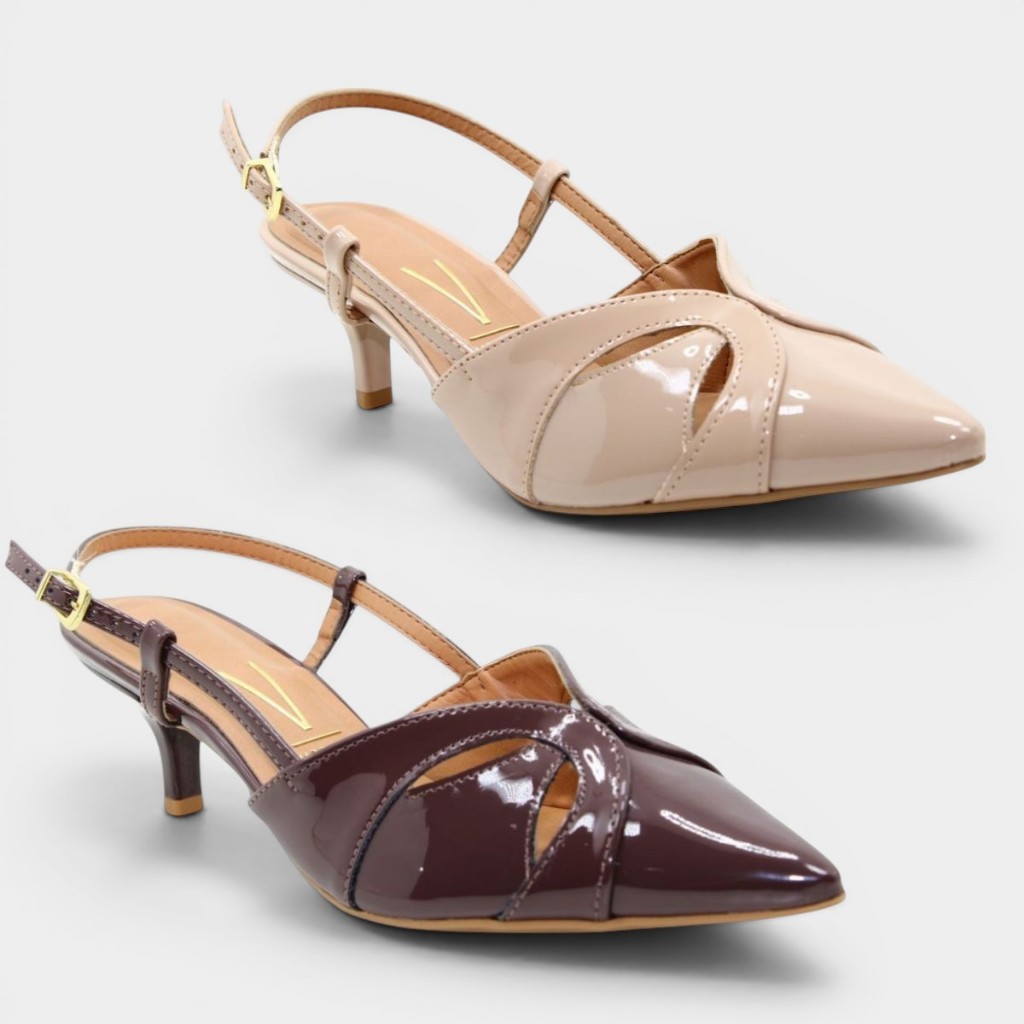 Scarpin Vizzano Slingback Bico Fino Verniz Salto Baixo