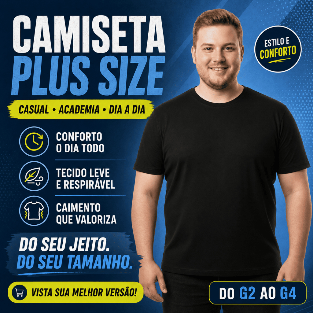 Camisa Camiseta Plus Size Masculina Manga Curta Leve Refrescante Proteção UV Academia Casual