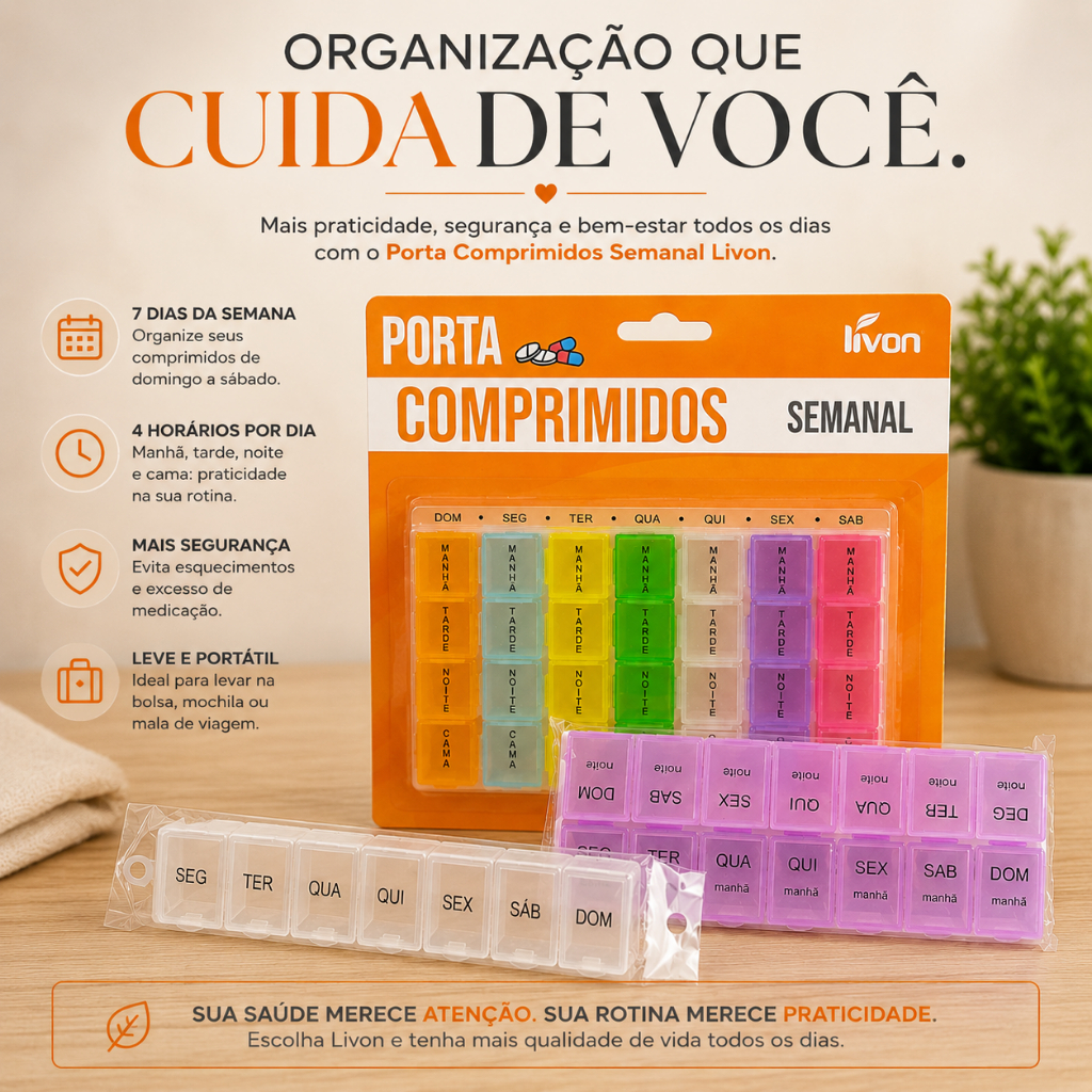 Porta Comprimidos Semanal Organizador Remédio Bolsa 7/14/28 Divisões BPA Free Manhã Tarde Noite Cama