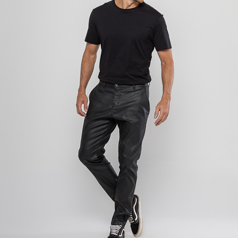 Calça Masculina Casual Preta Resinada Mod Tendência Estação
