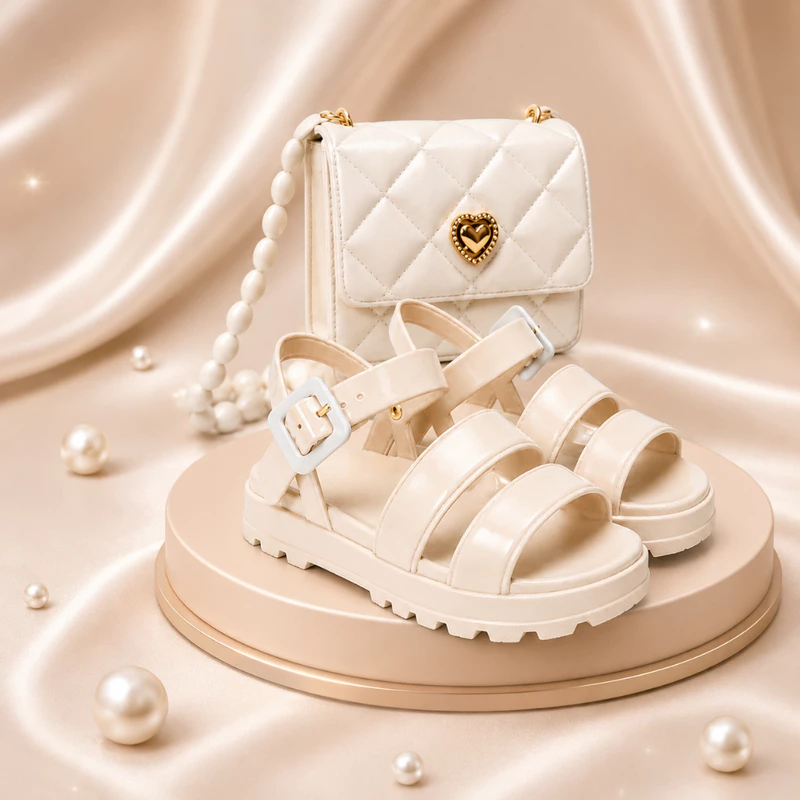 Kit Sandália + Linda Bolsa Infantil Feminina Casual Escolar Crianças Lançamento