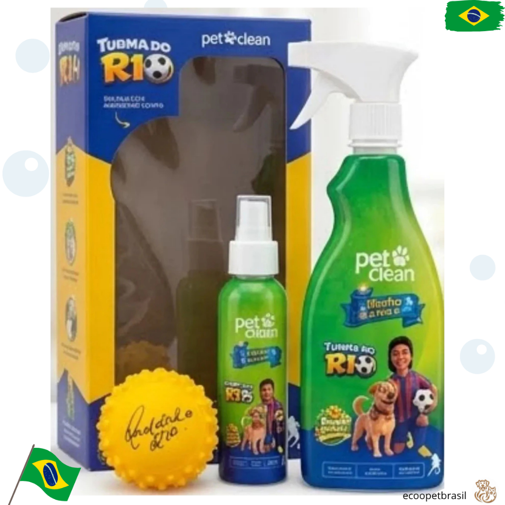 KIT Banho a Seco, Limpa Patas Patinhas E Bolinha para Cães, Gatos Turma do R10 Pet Clean Copa Brasil