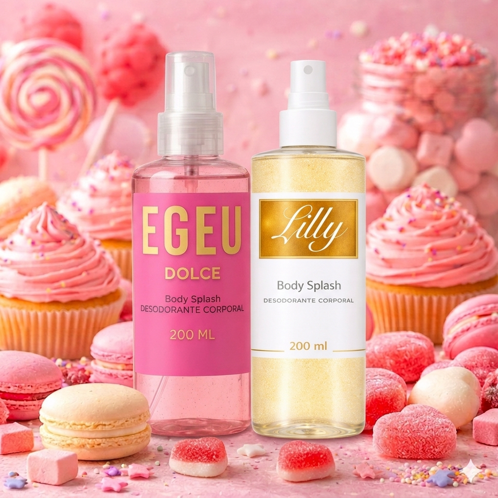 Kit Body Splash Lily + Body Splash Egeo Dolce 200ml Cada com gliter