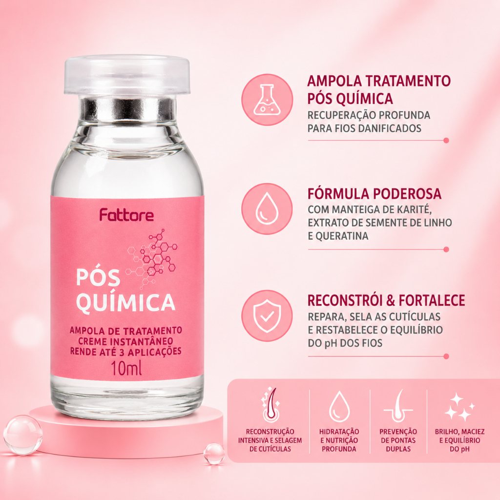 Ampola Tratamento Profissional Pós Química 10ml Fattore - Sela as Cutículas, Repõe Água e Lipídios