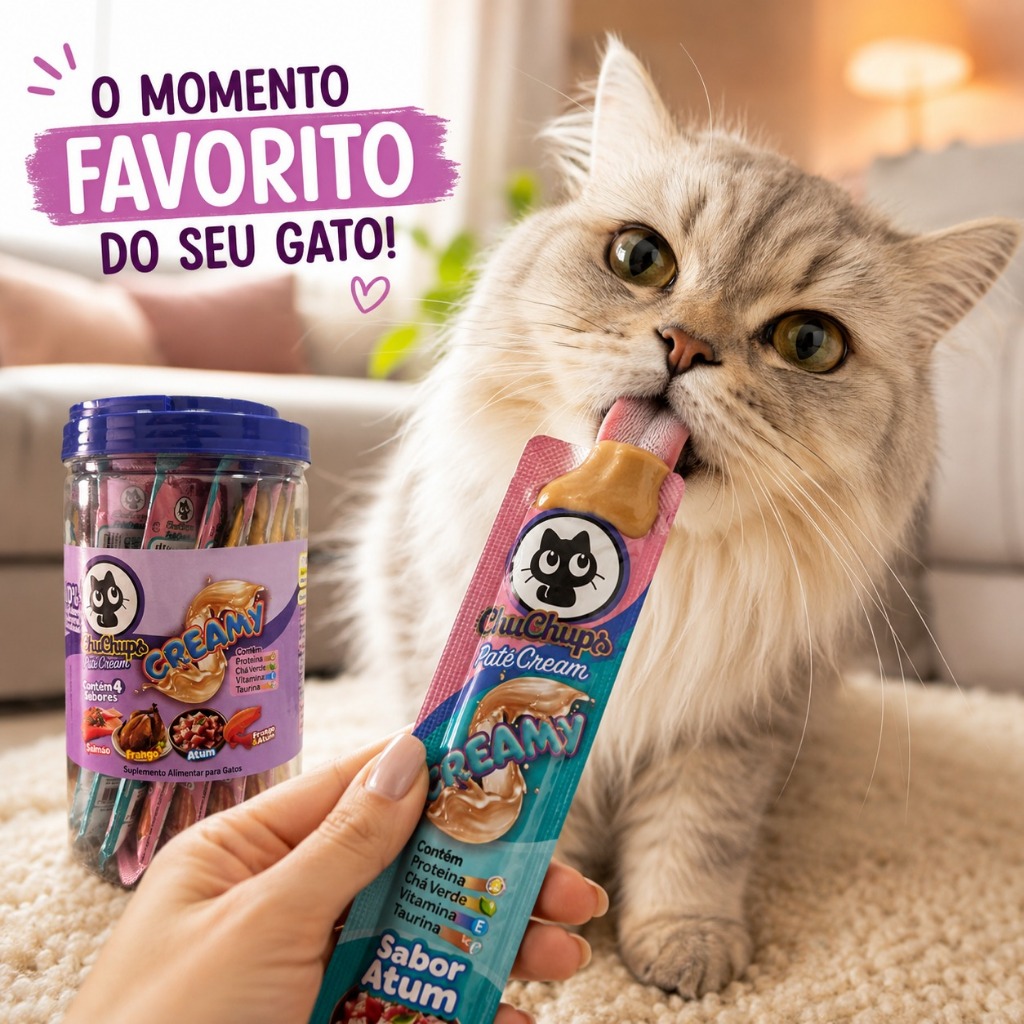 Pote Chuchups Creamy Petisco Cremoso Gatos 24 Sachês Mix