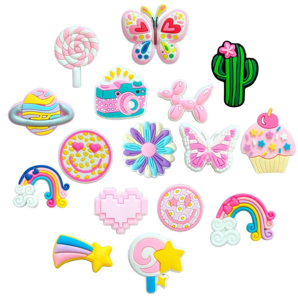 Kit 6/10 Pins Botons Meninas Fofas Rosa para Croc Babuche