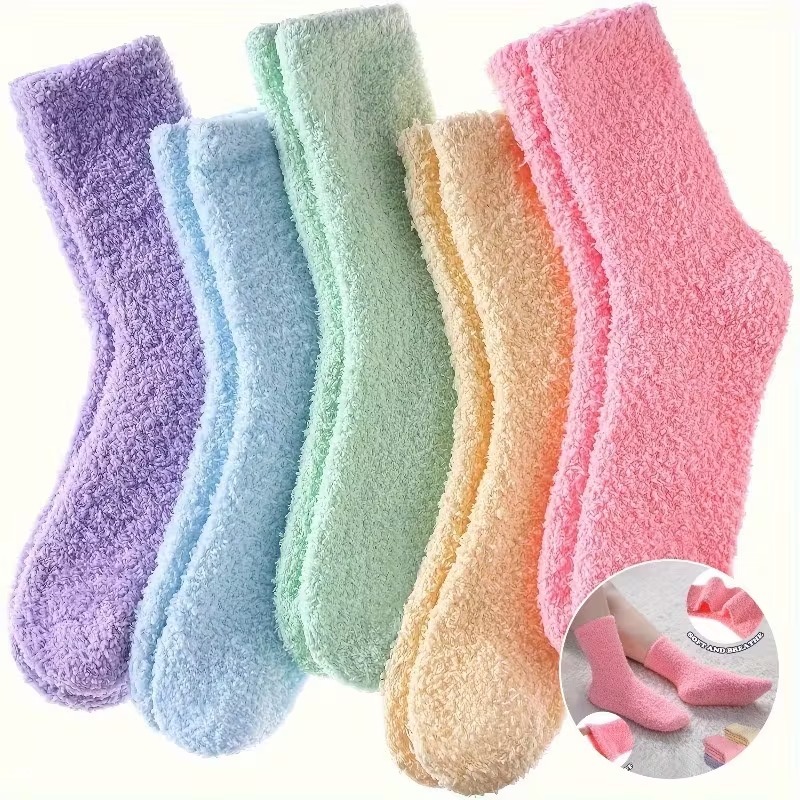 Kit 2 Pares Meia Térmica Felpuda Atoalhada Peluciada Grossa Para Inverno Moda Feminina Soft