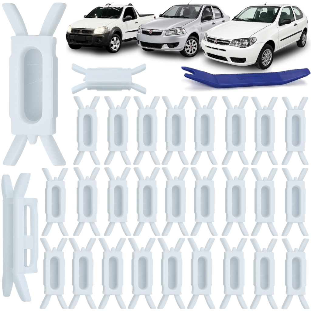 Grampo Pingadeira Borracha da Porta Palio Kit 32 Presilha Fixação para fiat Siena Strada 1996 a 2019