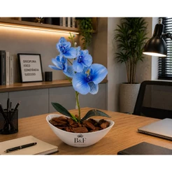 Kit Arranjo Decorativo Orquídea Artificial Em Vaso Canoa Com Cascalhos 2026