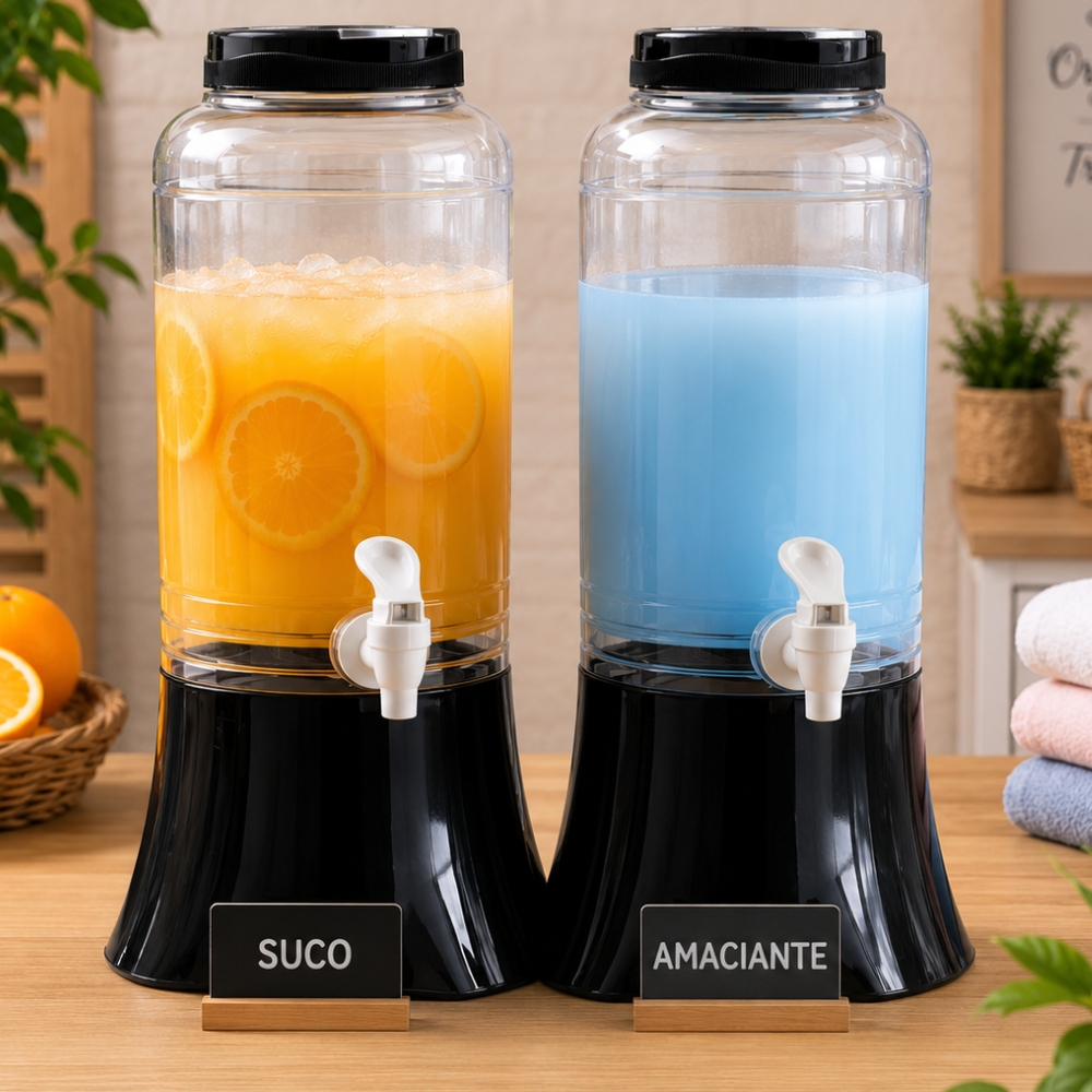 Kit 2 Suqueira Grande Dispenser Transparente De Plástico 3,5 Litros Com Suporte E Torneira