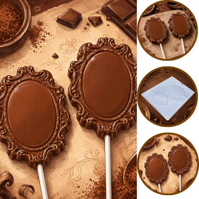 1~10 Forma Simples Pirulito Camafeu 9823 em Acetato BWB Para Bombom e Doces de Chocolate e Confeitaria (CHOCO)