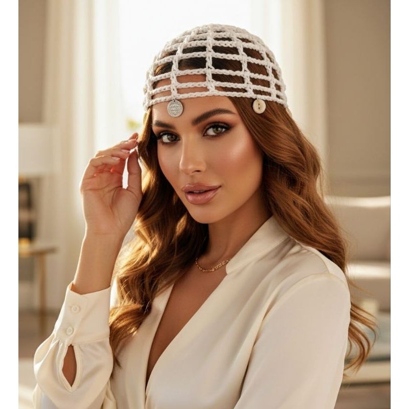 headpiece de crochê tendência verão touca vazada redinha moda acessório feminino, unissex acessórios masculino, sereia