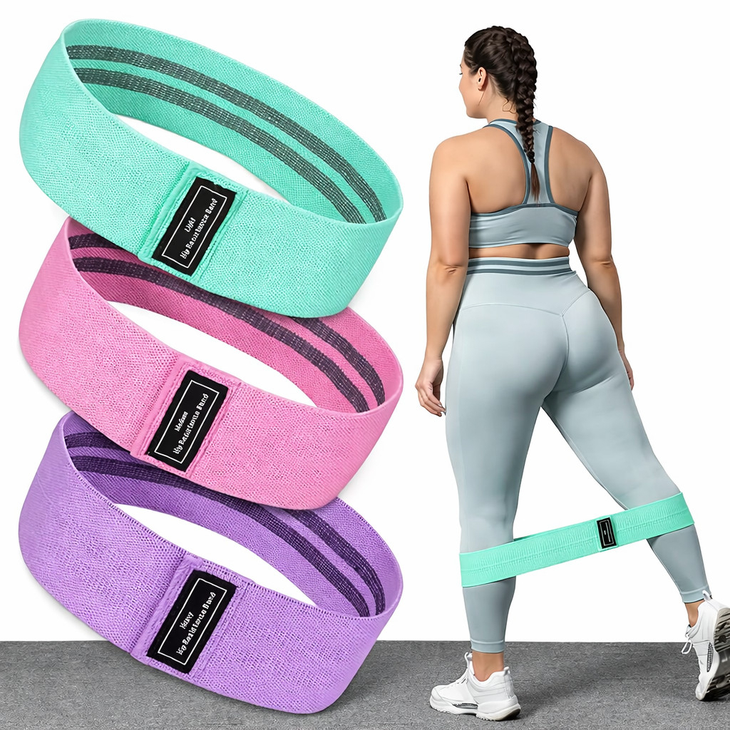 Kit 3 Faixas Elásticas de Tecido para Glúteos Pernas e Yoga Antiderrapante Academia Fitness