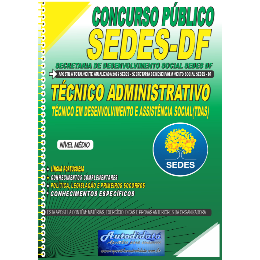 Imagem Apostila impressa concurso da SEDES DF 2026 - Técnico Administrativo