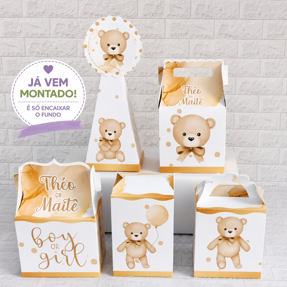 Kit Personalizado Chá Revelação Branco e Dourado / Lembrancinhas / Chá de bebe / festa infantil