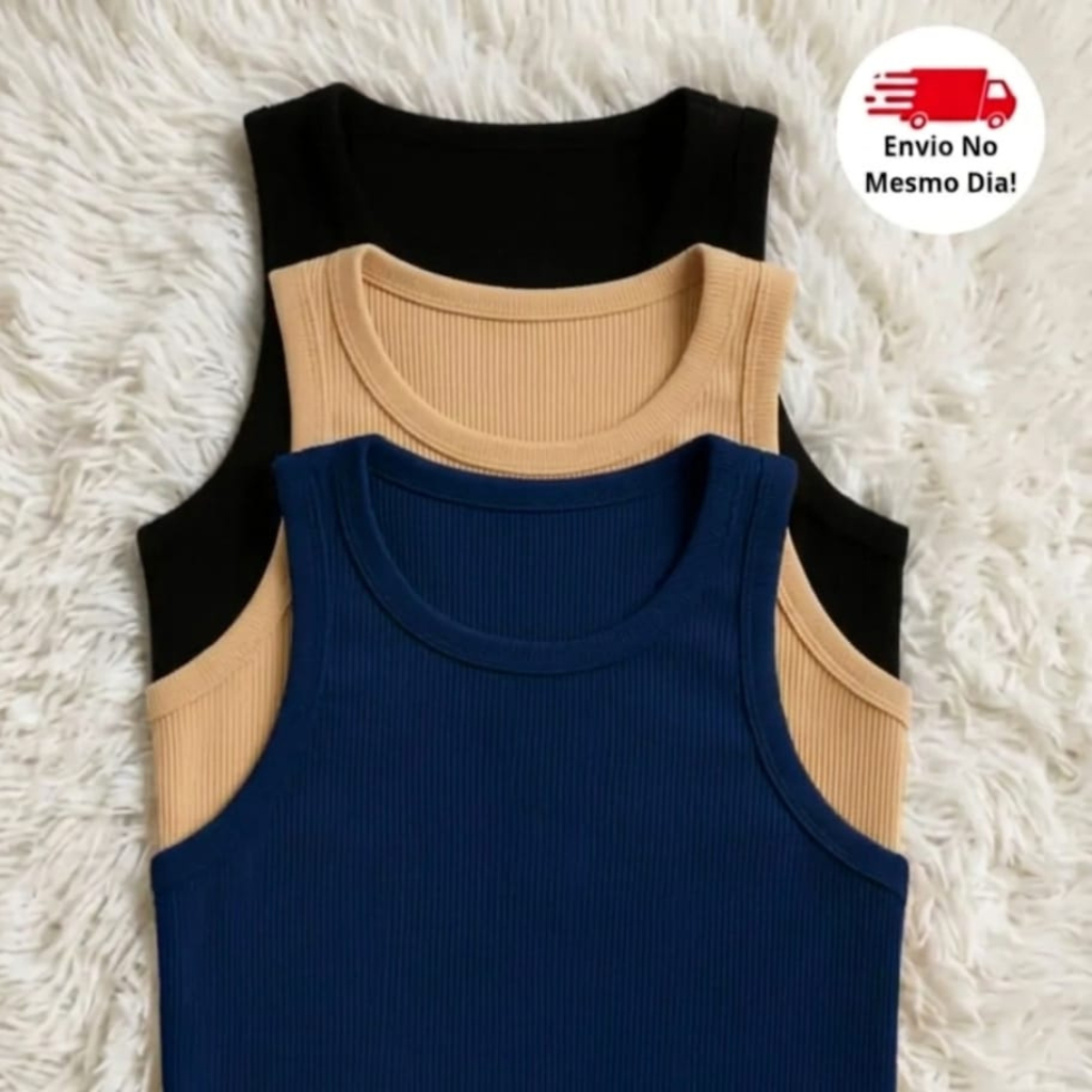 Cropped Canelado Regatinha Basico Moda Regata Feminina Ana Ruga Premium Feminino