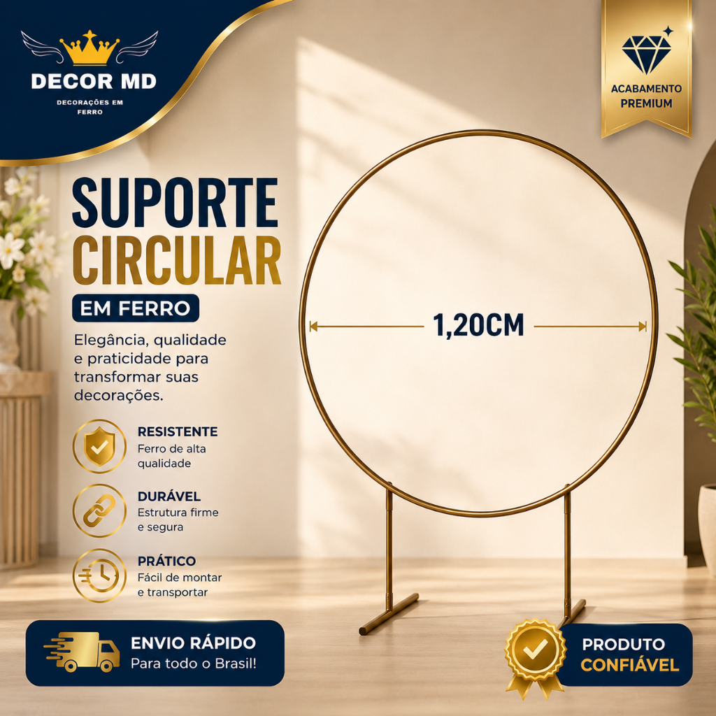 Painel Suporte Arco Redondo Dourado 1,20 X 1,20 Desmontável Ferro Festa Decoração