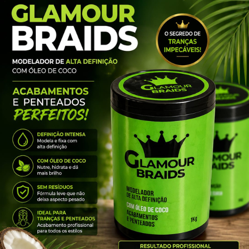 Pomada Modeladora Glamour Braids 1kg, 500g ou 150g Para Acabamentos e Penteados Excelente Fixação
