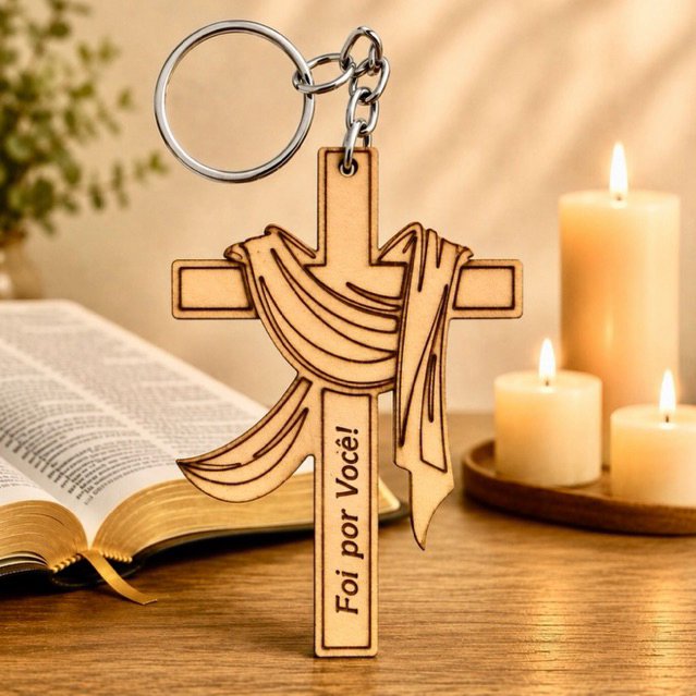 Kit Chaveiro CRUZ MANTA FOI POR VOCÊ, MDF, decoração, festa, lembrancinhas e igreja