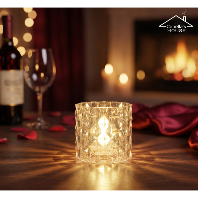 Luminária Vela Decorativa LED 6cm Luz Noturna Eletrônica Castiçal Diamante Preto Natal Romântica