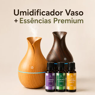Umidificador de Ar + Essências Premium Hidrossolúvel Difusor de Aromas Relaxantes Vaso