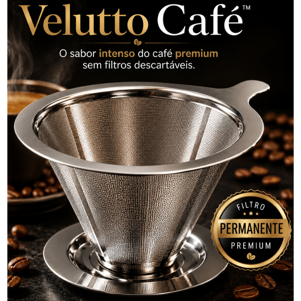 Coador de Café Inox Permanente 103 Velutto Café™ | Filtro Reutilizável Ultra Fino 100% Aço Inoxidável | Café Mais Forte