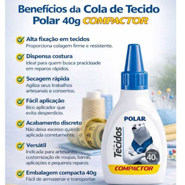 Cola Para Tecido Compactor Polar Algodão/Jeans/Brim/Malha ,Não Sai Na água