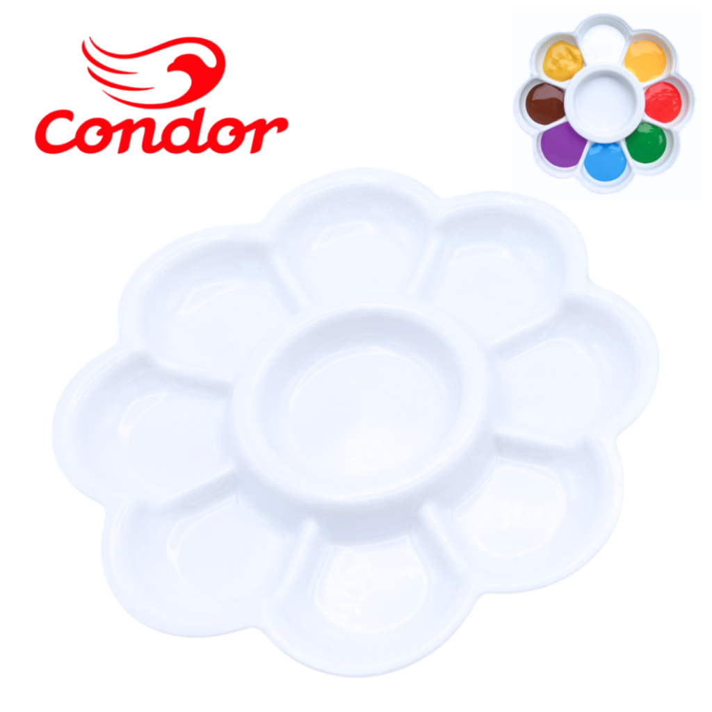 Paleta Godê Para Tinta Formato Flor 8 Cavidades Condor Organiza E Mistura Cores Guache e Acrilica