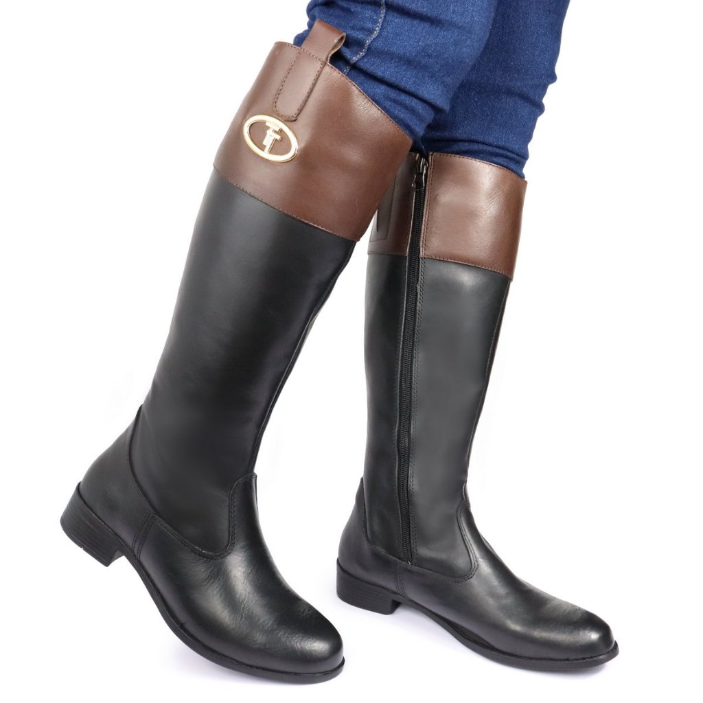 Bota Hipismo Montaria em Couro Legitimo Preto Marrom Feminino Inverno Festa Rodeio