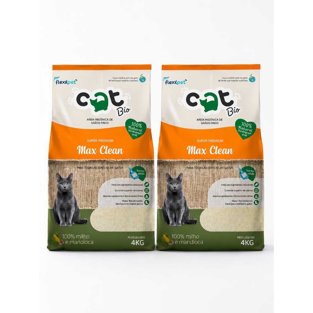 KIT 2 (UNID) Areia Higiênica Biodegradavel Catbio (8kg) Maxclean /Grãos Finos - PROMOÇÃO