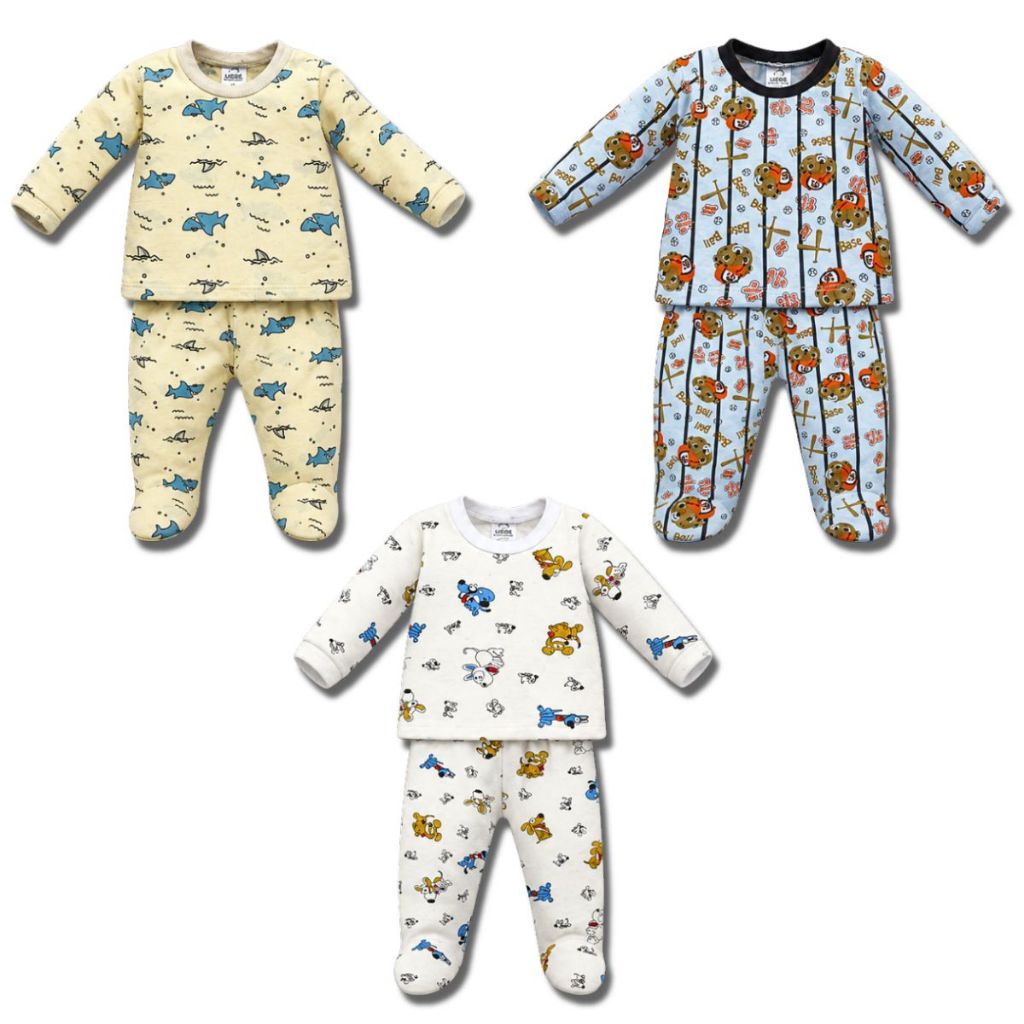 Kit Conjunto 6 Peças de Pijama Bebe Menino Manga Longa Mijão 100% Algodão