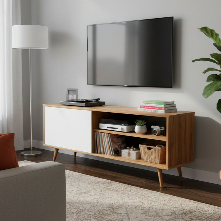 Rack para TV até 43'' com Pés Palito, Porta e 1 Prateleira Ideal para Organização da Sala de Estar