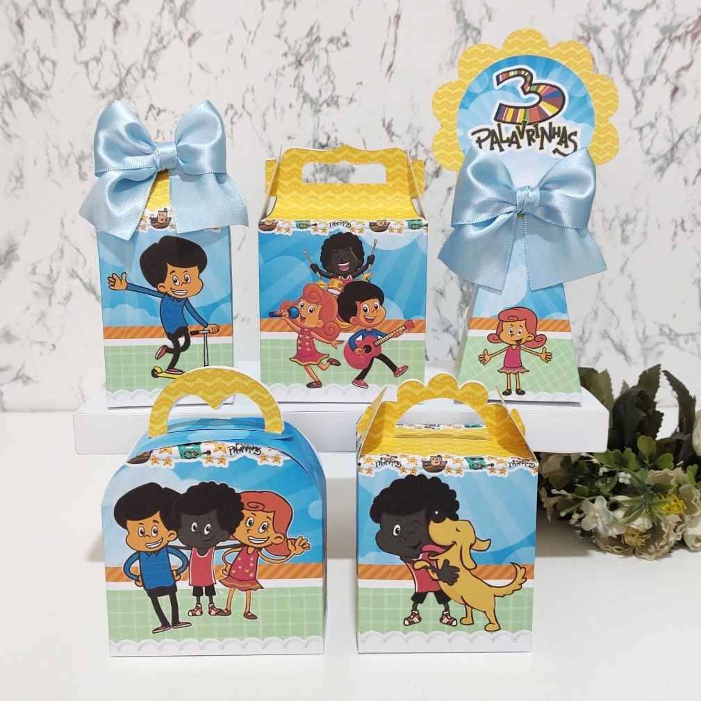 KIT FESTA PEGUE E MONTE 3 PALAVRINHAS LEMBRANCINHAS PERSONALIZADAS CAIXINHAS PERSONALIZADAS