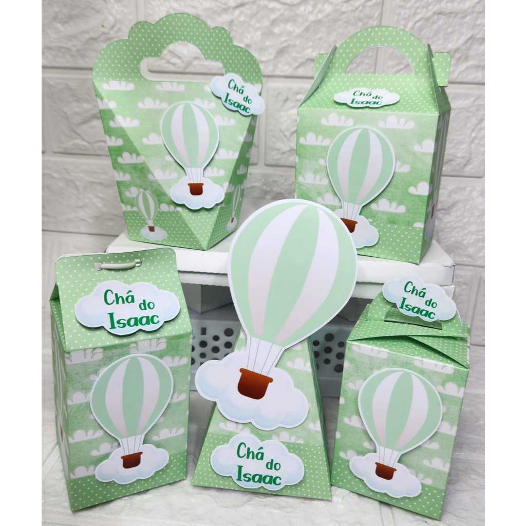 Lembrancinhas Para Aniversário  Kit Festa Balão Verde  Chá de Bebê Caixinhas Personalizados Maternidade