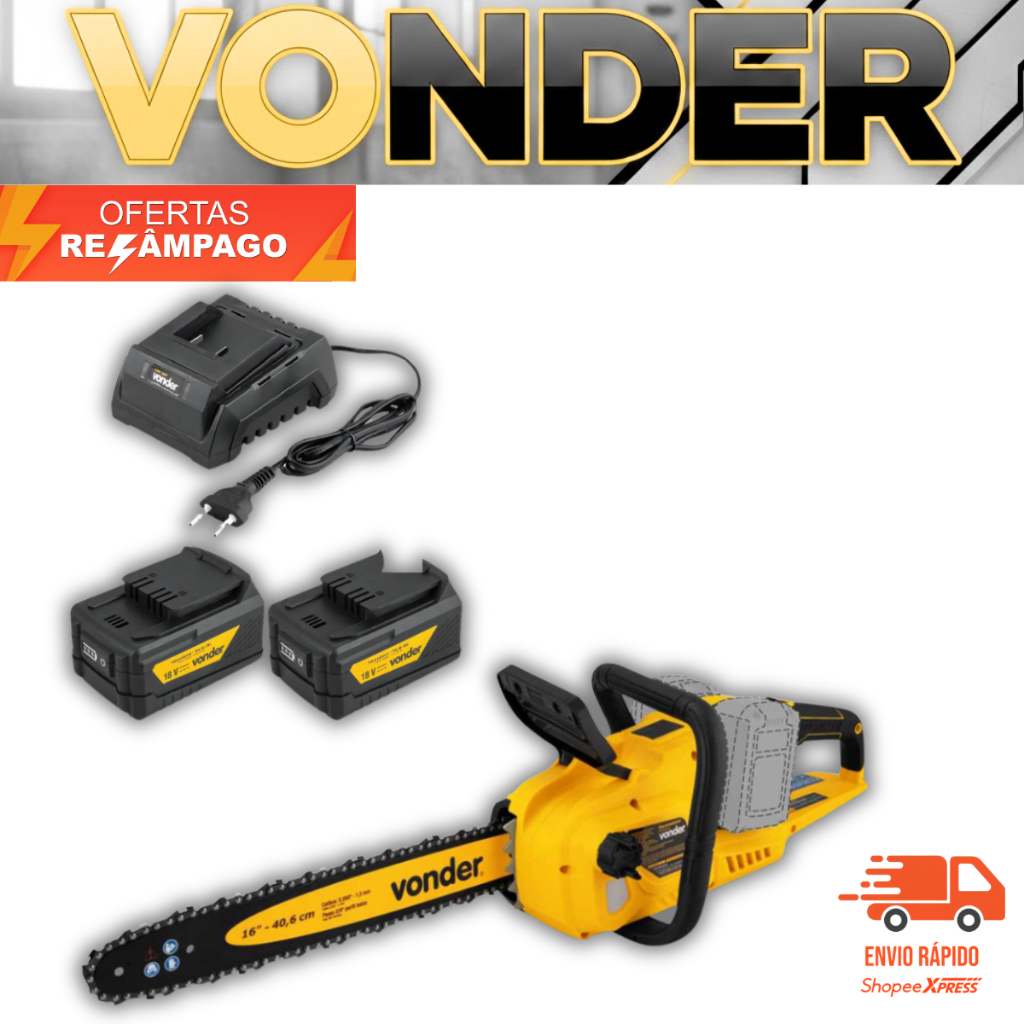 Motosserra Com 2 Baterias 1 Carregador Vonder Bivolt IMSV1853B 4Ah Brushless 16"