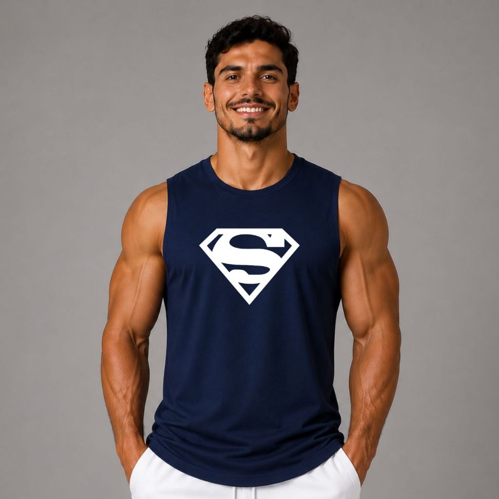 Camisa Regata Alça Larga Academia Modelo Machão Super Herói Moderna Super Man