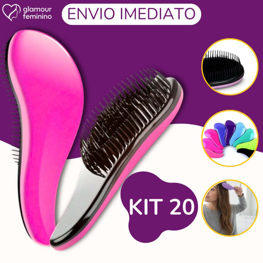 Kit 20 - Escovas Mágicas pra cabelo - Anti Frizz - De Desembaraçar Cabelo - Glamour Feminino