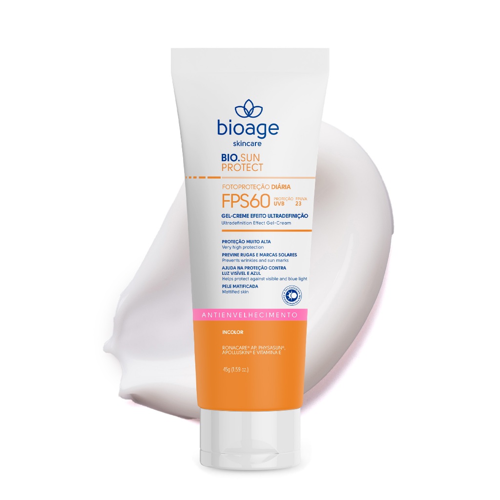 Bioage Protetor Solar Facial Gel-Creme FPS60 Antienvelhecimento Incolor 45g