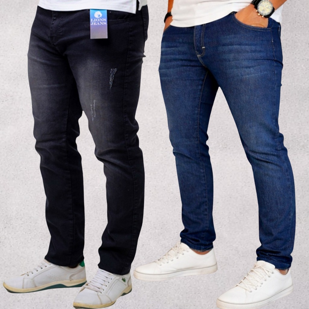 Kit de 2 Calças Jeans Masculinas Com Elastano Lycra Premium | Direto Do Fabricante - Oferta Top