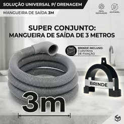 Mangueira Saída Dreno Máquina Lavar 3 METROS UNIVERSAL 28 MM Lavadoras Compativel Reforçada