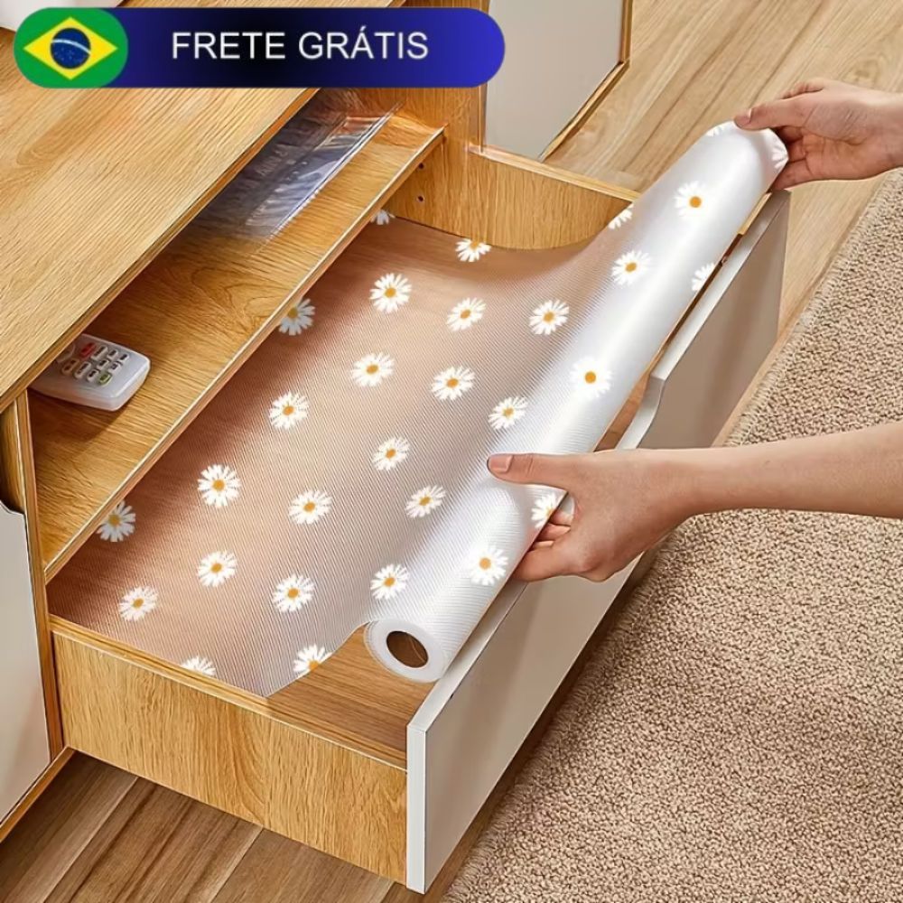 Forro Antiderrapante Protetor Para Gavetas, Armários, Geladeiras e Prateleiras, Fácil de Limpar e Resistente