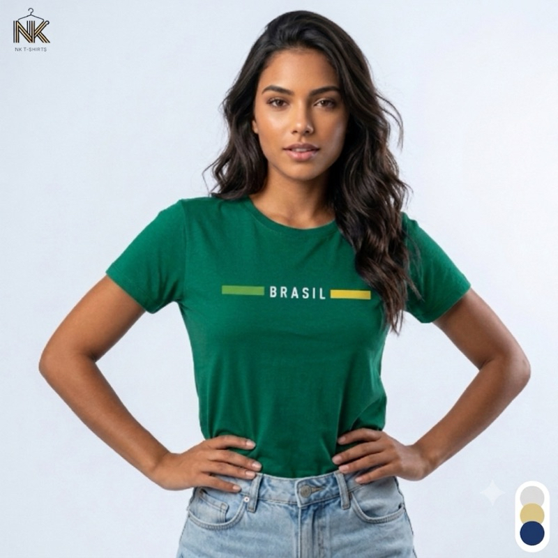 Camiseta Feminina Brasil 100% Algodão Premium Baby Look Blusa Do Brasil Estampa Minimalista Casual M Curta Confortável