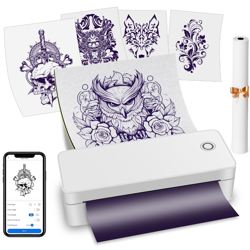 Impressora Térmica A4 Sem Tinta Bluetooth, Portátil Recarregável para Tatuagem e Documentos