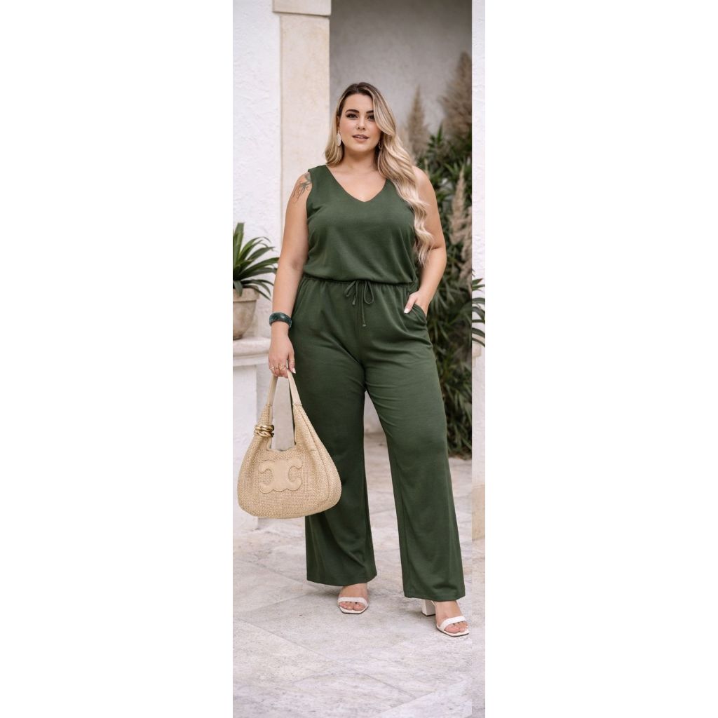 Conjunto Blusa + Calça Duna Regata Feminina Alça Larga Plus Size Casual Social Liso Básica Casual — imagem 2 de 2