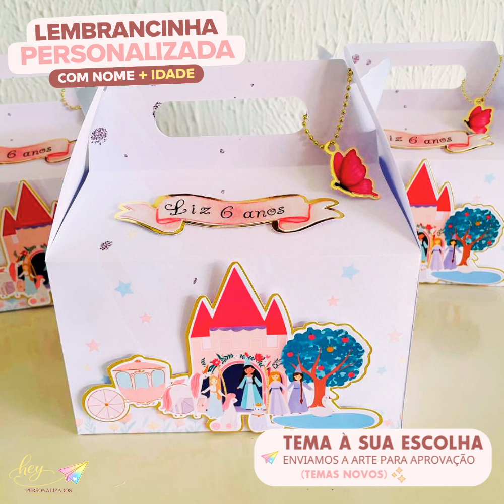 Lembrancinha Princesas meri meri Personalizada | Caixa Maleta | Nome e Idade | Festa Escolar | Aniversário Infantil