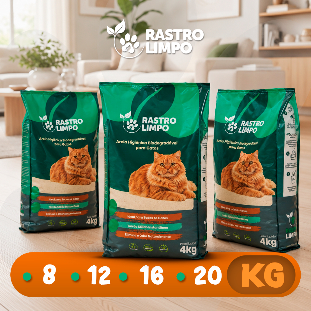 Areia 08 a 20 Kg Biodegradável Grãos Finos Rastro Limpo Premium Torrões Firmes para Gatos