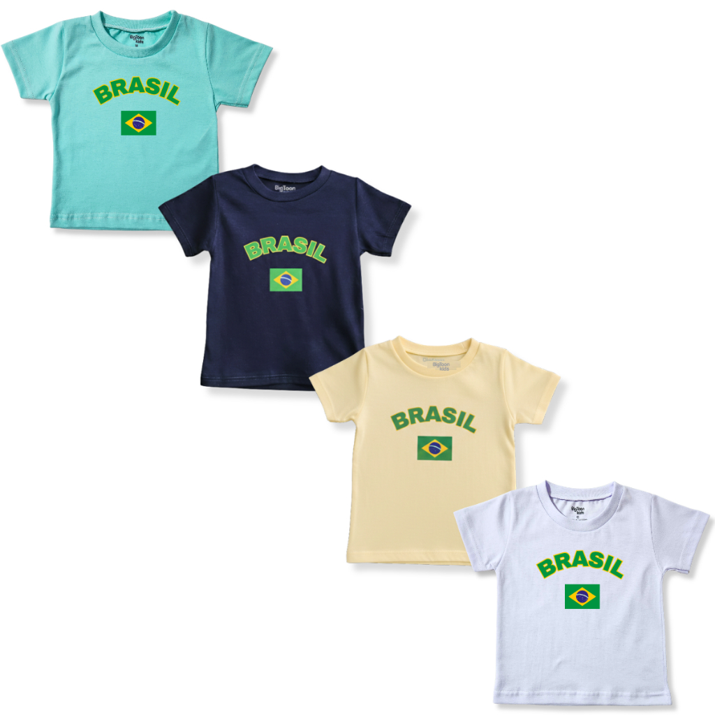 Camiseta Manga Curta Para Bebê Algodão Brasil Copa do Mundo