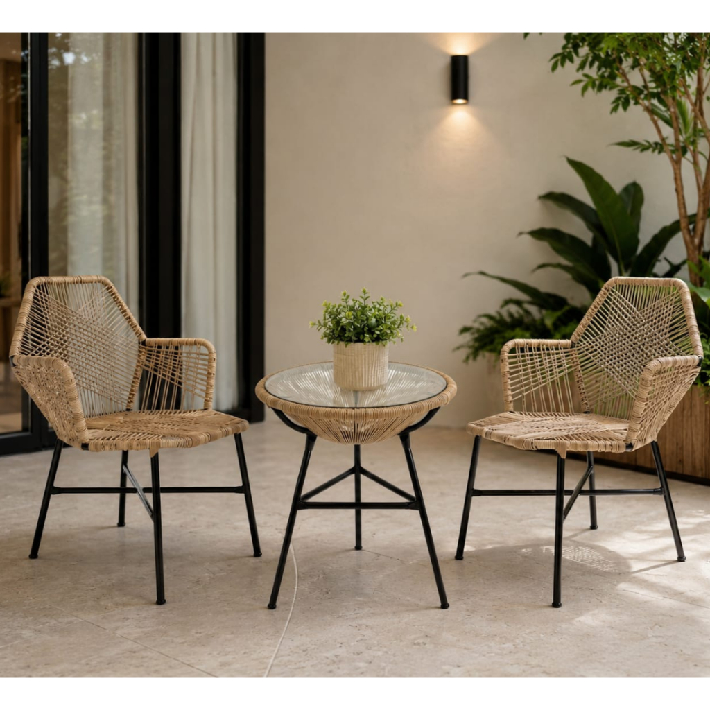 Kit 2 Cadeiras Tropicália + Mesa Ampulheta Várias Cores Para Varanda Jardim, Área Externa