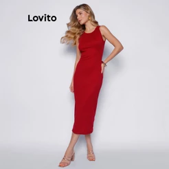 Lovito Vestido Feminino Midi Malha Ribana Básico DRB898BRL929