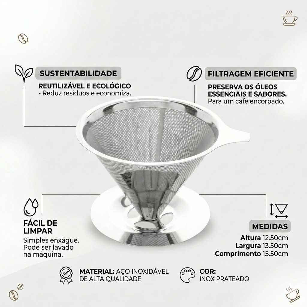 Lyor - Filtro Coador De Café Em Aço Inox Reutilizável N°103 Ecológico